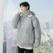 Load image into Gallery viewer, Sicilian men&#39;s winter new snowflake stand-up collar bread clothing trend loose warmth thickened reflective hooded jacket
