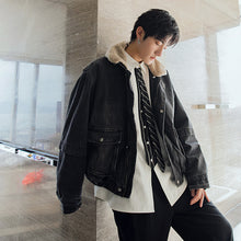 Load image into Gallery viewer, Sicilian men&#39;s winter new denim jacket lamb velvet lapel loose warmth thickened youth jacket male
