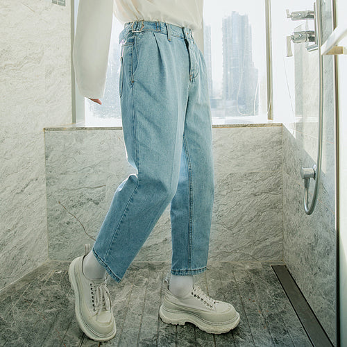 Sicilian Men's Spring New Handsome Casual Loose Straight Jeans Men's Korean Trend All-match Cropped Pants