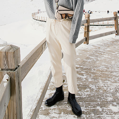 【Spot quick delivery】Thick casual pants men's Korean style trend all-match men's loose straight cropped trousers