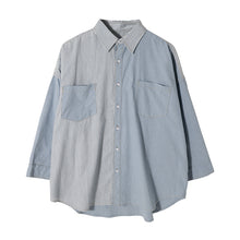 Load image into Gallery viewer, Sicilian men&#39;s striped stitching shirt men&#39;s Korean version of the trend of men&#39;s loose thin three-quarter sleeve shirt jacket
