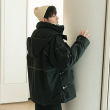 Load image into Gallery viewer, Sicilian men&#39;s open-line loose thick cotton-padded jacket Korean version of the trend of black hooded jacket men&#39;s autumn and winter
