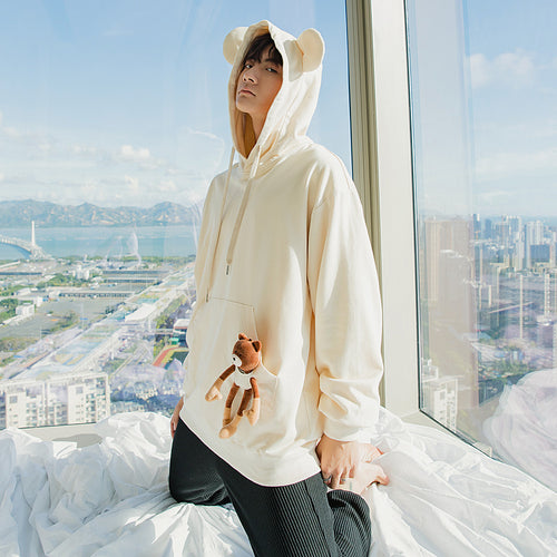 Sicilian men's Korean style design cute blouse men's loose bear hooded sweater men's trend
