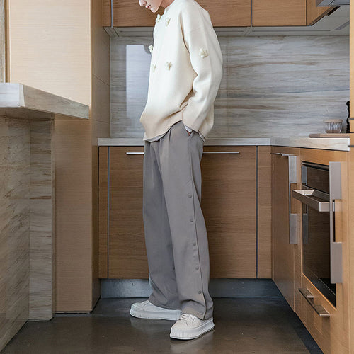 Sicilian men's spring breasted design sense wild wide-leg pants ins Korean version of loose casual trousers men's trend