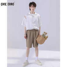 Load image into Gallery viewer, Sicilian men&#39;s color contrast short-sleeved shirt men&#39;s summer thin loose loose casual men&#39;s outer wear non-iron striped shirt
