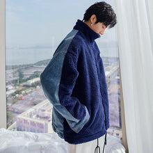 Load image into Gallery viewer, Sicilian men&#39;s winter new style cotton high collar lamb velvet color matching denim embroidery long-sleeved casual handsome jacket
