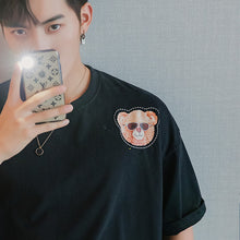 Load image into Gallery viewer, Sicilian men&#39;s summer Hong Kong style short-sleeved men&#39;s tide brand trend loose boys half-sleeved bear print white t-shirt
