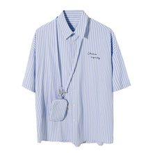 Load image into Gallery viewer, Sicilian men&#39;s assembly shoulder bag high-end blue and white striped shirt male Korean version of the trend of loose men&#39;s short-sleeved shirt
