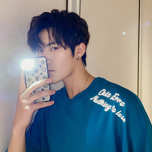 Sicilian men's summer Hong Kong style half sleeve men's trend men's loose three-quarter sleeves printed reflective short-sleeved t-shirt