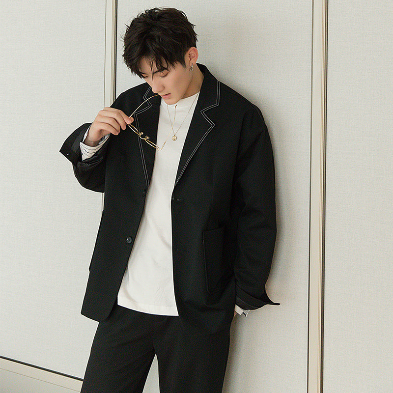 Sicilian men's autumn casual suit jacket male Korean style trend British style loose men's black suit