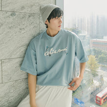 Load image into Gallery viewer, Sicilian men&#39;s summer new flocking letter embroidery T-shirt men&#39;s short-sleeved simple and loose student base shirt
