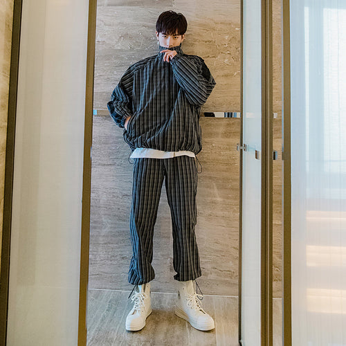 Sicilian men's spring stand-up collar jacket and leggings two-piece suit men's plaid casual sports suit men's trend