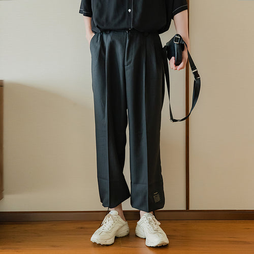 Sicilian men's casual pants men's wild trend loose straight men's nine-point wide-leg trousers