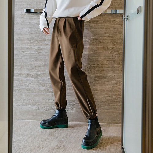 Sicilian men's winter new woolen trousers, design sense, zipper trousers, trendy loose casual men's trousers