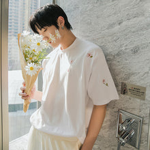 Load image into Gallery viewer, Sicilian men&#39;s 2021 new short-sleeved t-shirt men&#39;s summer embroidery flowers loose men&#39;s casual t-shirt tops
