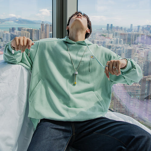 Sicilian men's clothing send necklaces autumn Korean tops for boys loose embroidered white hooded sweater men trend