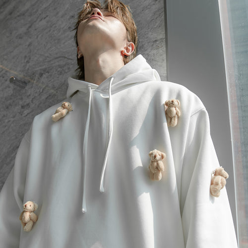 Sicilian men's spring casual long-sleeved loose design cute three-dimensional white bear sweater men's hooded trend