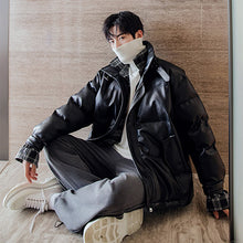 Load image into Gallery viewer, Sicilian men&#39;s winter new high-necked bread jacket with plaid on both sides, thick warm loose men&#39;s leather jacket
