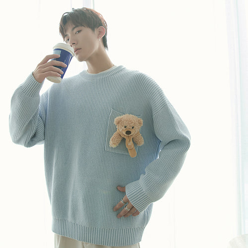 Sicilian men's autumn casual long-sleeved sweater men's loose Korean version of the trend of personality bear pullover sweater