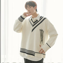 Load image into Gallery viewer, Sicilian men&#39;s V-neck sweater men&#39;s autumn trend irregular personality stitching college style sweater men&#39;s Korean version
