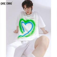 Load image into Gallery viewer, Sicilian men&#39;s wear 2021 new summer waffle love print short-sleeved T-shirt handsome men&#39;s casual suit
