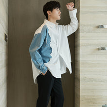 Load image into Gallery viewer, Sicilian men&#39;s design sense stitching white shirt male Korean style trend men&#39;s casual white long-sleeved shirt jacket
