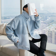 Load image into Gallery viewer, Sicilian men&#39;s winter new men&#39;s deerskin velvet coat loose warmth contrast stitching Korean style stand-up collar cotton coat

