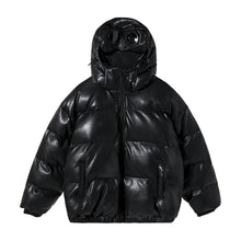 Load image into Gallery viewer, Sicilian men&#39;s leather coat thick stand-up collar cotton coat loose handsome bread coat men&#39;s hooded jacket
