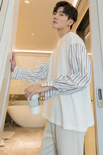 Load image into Gallery viewer, Sicilian men&#39;s spring Korean men&#39;s shirt white bottoming shirt loose striped stitching long-sleeved T-shirt men
