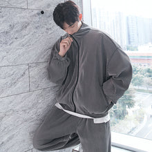 Load image into Gallery viewer, Sicilian men&#39;s velvet handsome fashion stand-up collar jacket loose sweatpants men&#39;s casual suit two-piece suit
