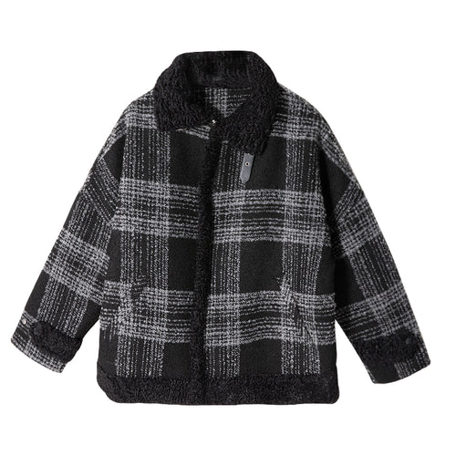 【Spot quick delivery】Casual plaid lamb wool loose and thick cotton-padded jacket men's winter Korean version