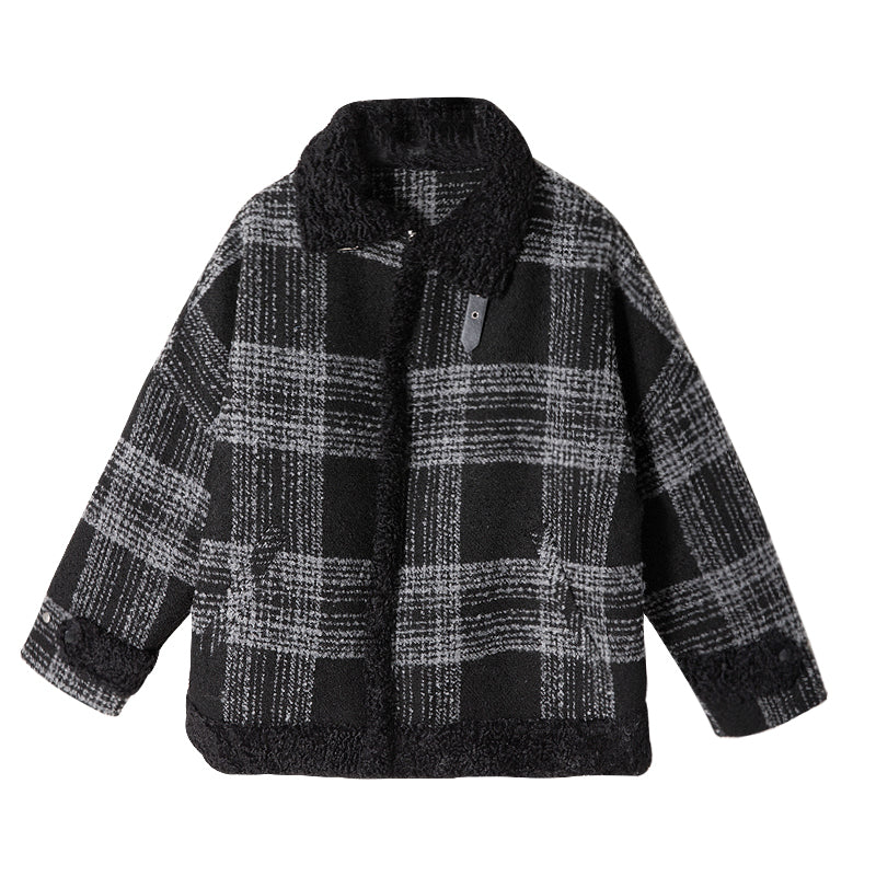 【Spot quick delivery】Casual plaid lamb wool loose and thick cotton-padded jacket men's winter Korean version