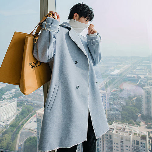 Sicilian men's winter new mid-length woolen coat handsome trendy loose youth casual jacket male