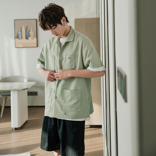 Sicilian men's spring short-sleeved shirt male Korean version of the trend handsome five-point sleeve loose men's half-sleeved shirt
