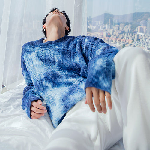 Sicilian men's winter lazy wind round neck sweater twist Korean loose Japanese men's tie-dye sweater tide