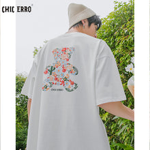 Load image into Gallery viewer, Sicilian men&#39;s embroidery flowers round neck short-sleeved t-shirt men&#39;s summer casual tide brand men&#39;s bear loose top

