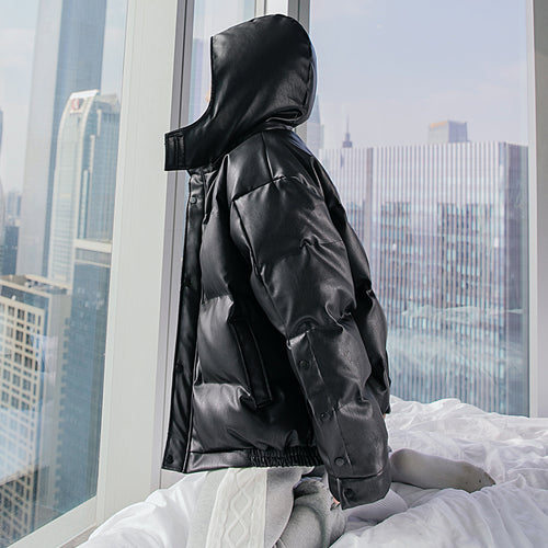 Sicilian Men's Stand Collar Cotton Jacket Back Letter Leather Jacket Loose Thickening Teen Hooded Jacket