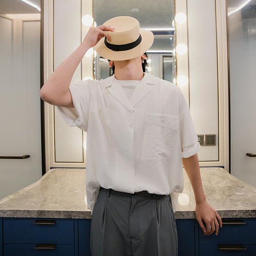 Sicilian men's summer short-sleeved shirt male Korean version of the trend handsome five-point sleeve loose men's half-sleeved shirt