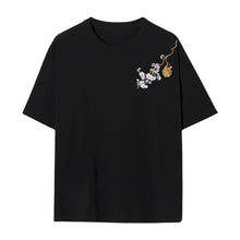 Load image into Gallery viewer, Sicilian men&#39;s summer Hong Kong style short-sleeved men&#39;s tide brand trend loose five-point sleeve men&#39;s black embroidered t-shirt
