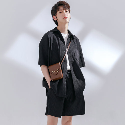 Sicilian Men's 2021 New Folded Loose Short Sleeve Shirt Men's Loose Straight Shorts Men's Casual Suit
