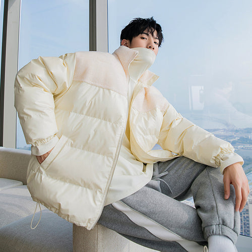 Sicilian men's winter new thick bread clothing contrast stitching cotton-padded jacket loose and handsome men's stand-up collar jacket