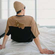 Load image into Gallery viewer, Sicilian men&#39;s new summer flocking bear T-shirt men&#39;s short-sleeved loose contrast stitching half-sleeved t-shirt
