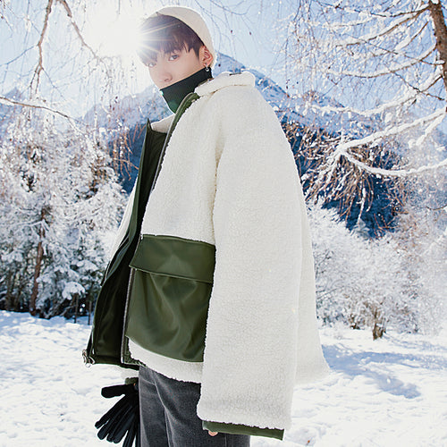 Sicilian men's winter men's lambs wool both sides wear casual thickened cotton jacket men's trend