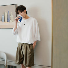 Load image into Gallery viewer, Sicilian men&#39;s summer Korean short-sleeved men&#39;s tide brand trend men&#39;s loose open-line white three-quarter sleeve t-shirt
