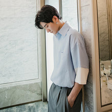 Load image into Gallery viewer, Sicilian men&#39;s summer stitching short-sleeved shirt male Korean version of the trend five-point sleeve loose men&#39;s half-sleeved shirt
