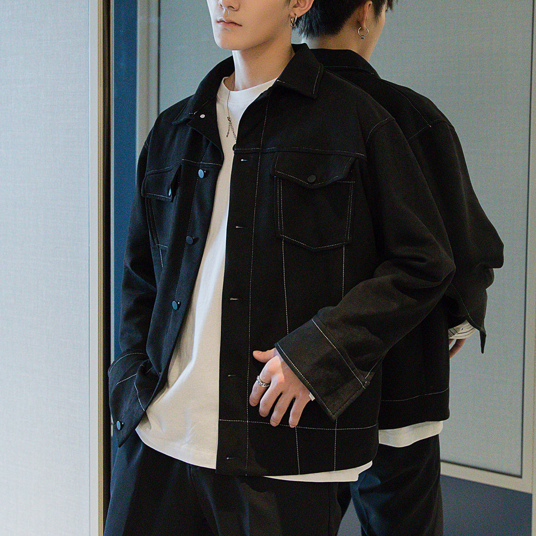 Sicilian men's autumn deerskin velvet jacket male Korean version of the trend handsome loose men's black lapel jacket