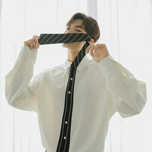 Sicilian men's spring college style tie white shirt male Korean style trend loose design white shirt