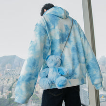 Load image into Gallery viewer, Sicilian men&#39;s autumn new tie-dye top with cross-body bear doll trendy loose and handsome hooded sweater
