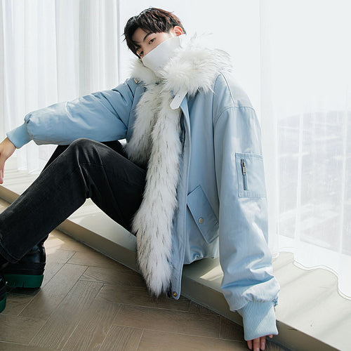 Sicilian men's and men's winter new coats are warm and loose Korean style trendy youth fur collar handsome cotton coat