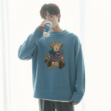 Load image into Gallery viewer, Sicilian men&#39;s bear jacquard long-sleeved sweater student pullover round neck sweater men&#39;s autumn jacket

